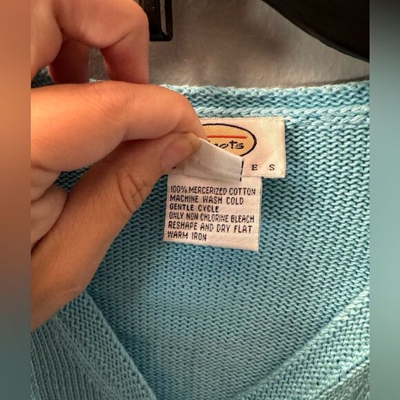 Talbots Petite Medium Mercerized Cotton Vneck Cardigan Size M Aqua Blue - Picture 2 of 5
